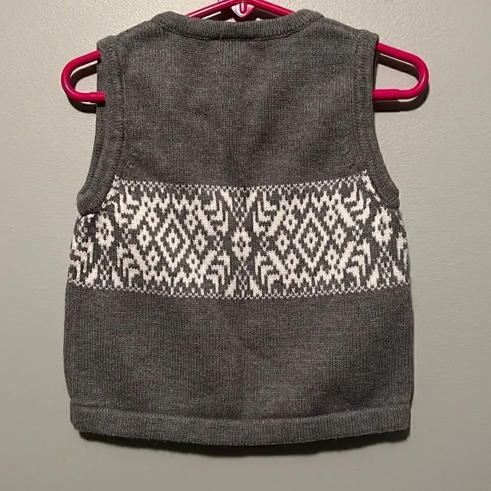 Hanna Andersson Kids' Gray White Knit V-Neck Sweater Vest